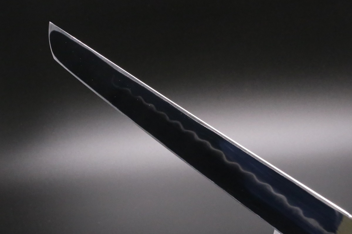 先丸蛸引 白鋼 300mm 油本焼 両鏡面 波浮かし 八角黒檀柄 白木健一作