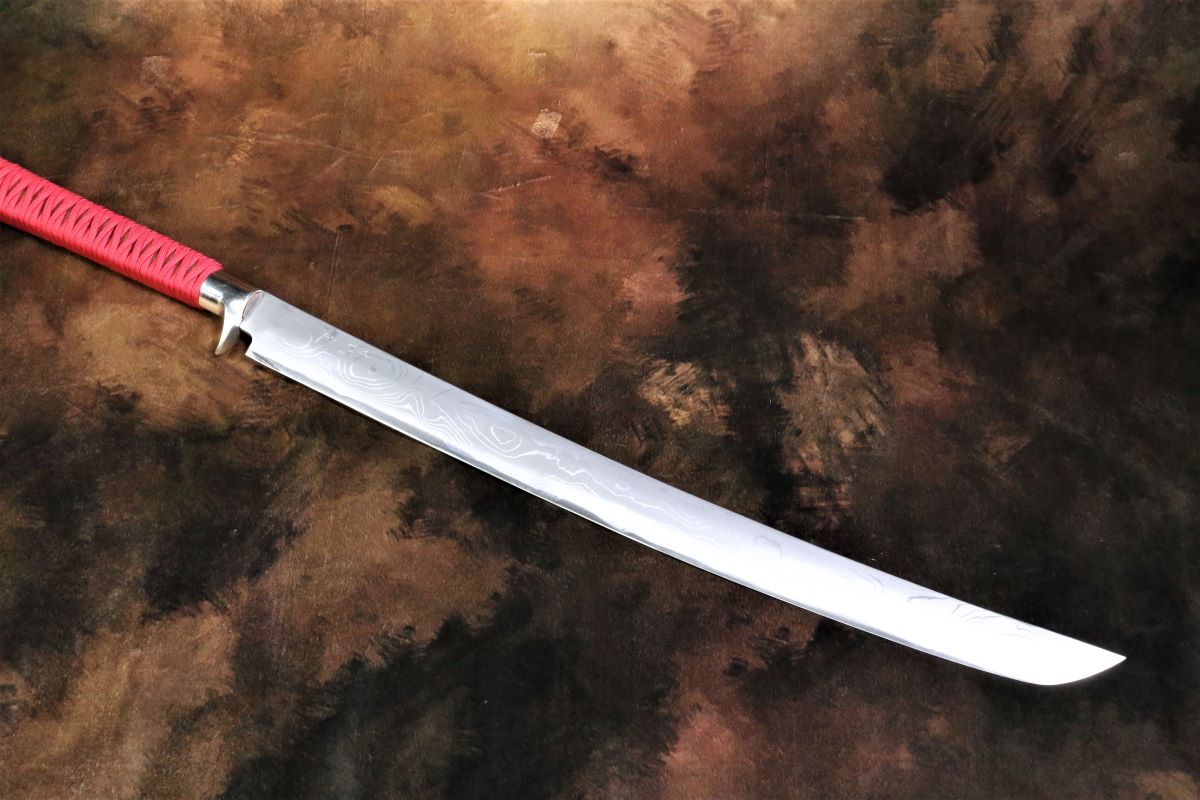 剣型 鮪切り 青一鋼 530mm ダマスカス 巻柄 京之鍛冶師 義定作 歌舞伎ナイフ