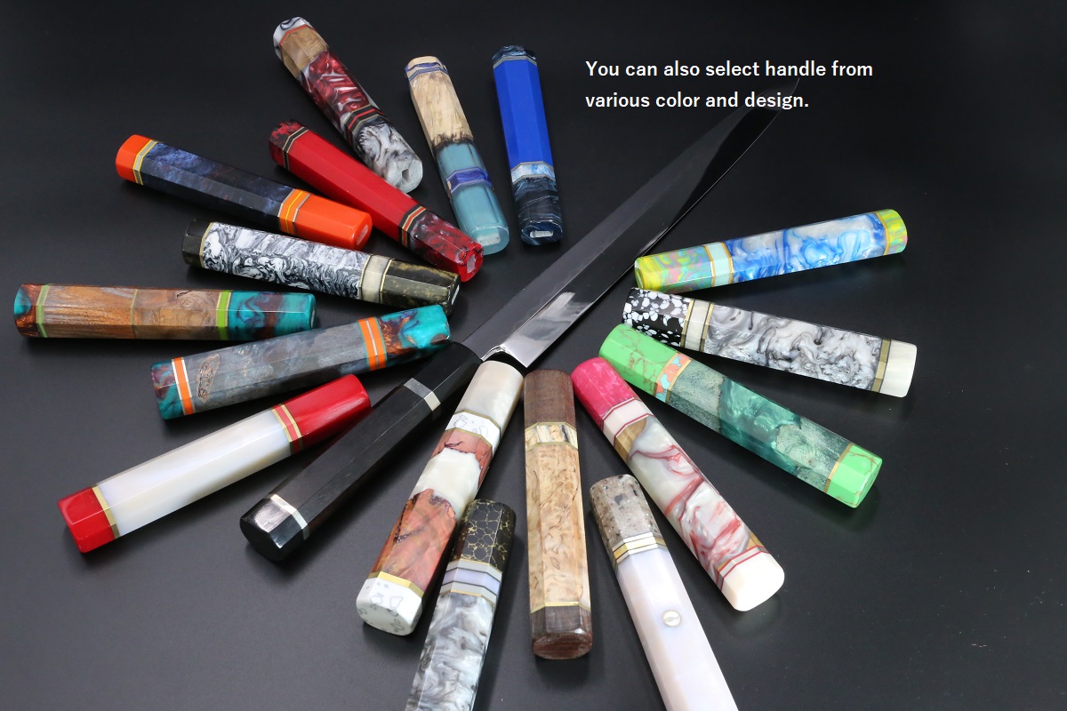 先丸蛸引 白鋼 300mm 油本焼 両鏡面 波浮かし 八角黒檀柄 白木健一作