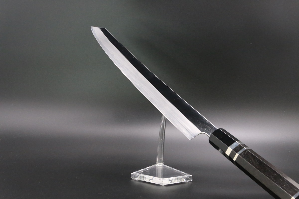切付柳刃 V金10号 割込み両刃 330mm 両鏡面 反り有り 黒檀柄 中川悟志