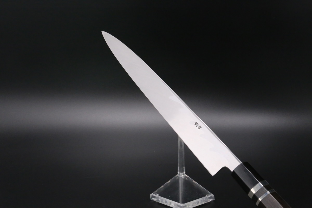 柳刃 白一鋼 330mm 本霞仕上 黒檀柄 中川悟志作-歌舞伎ナイフ