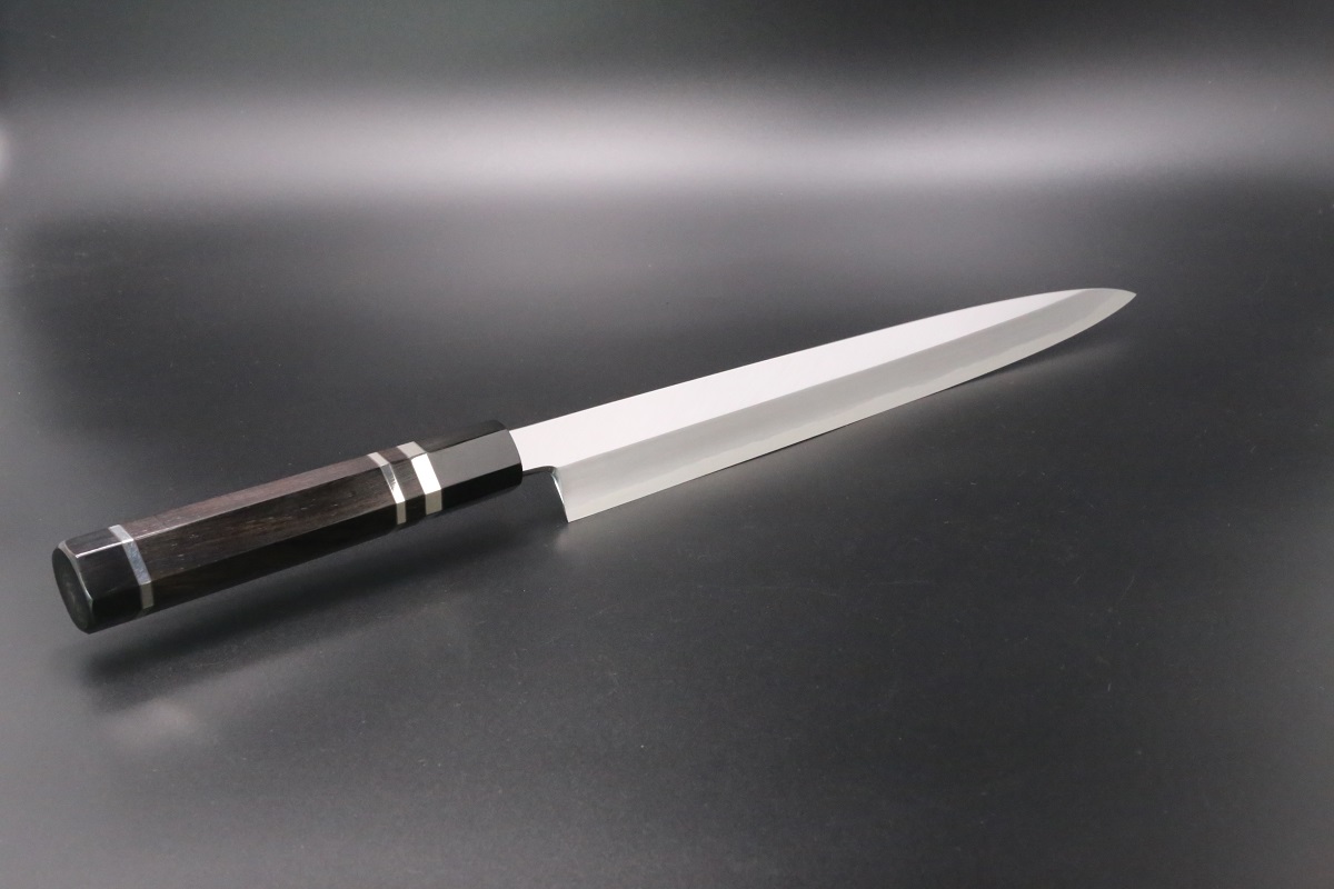 柳刃 白一鋼 330mm 本霞仕上 黒檀柄 中川悟志作-歌舞伎ナイフ 柳刃 白一鋼 330mm 本霞仕上 黒檀柄 中川悟志作-歌舞伎ナイフ
