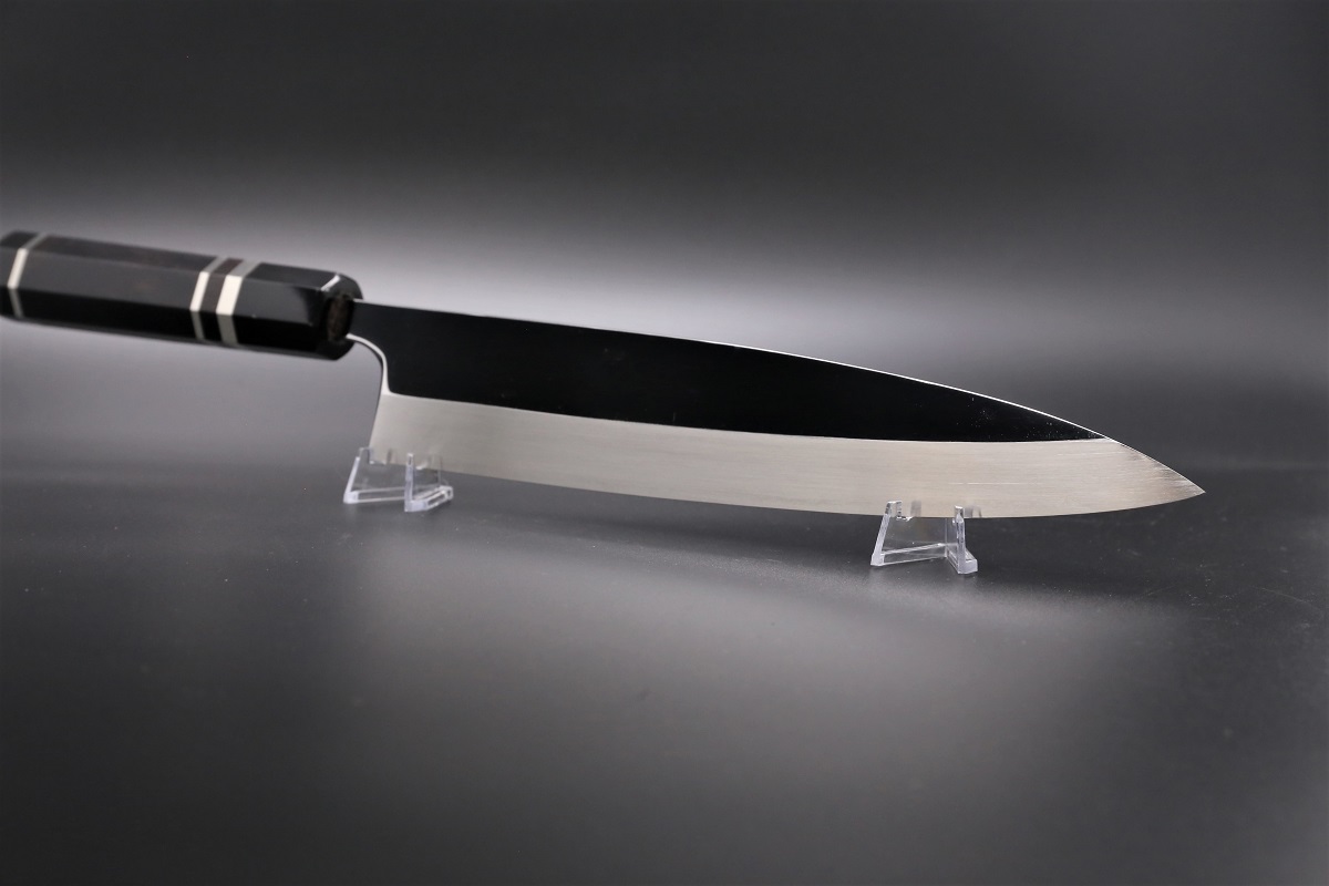 身卸出刃 V金10号 240mm 全鋼本焼 平鏡面 黒檀柄 鞘付き-歌舞伎