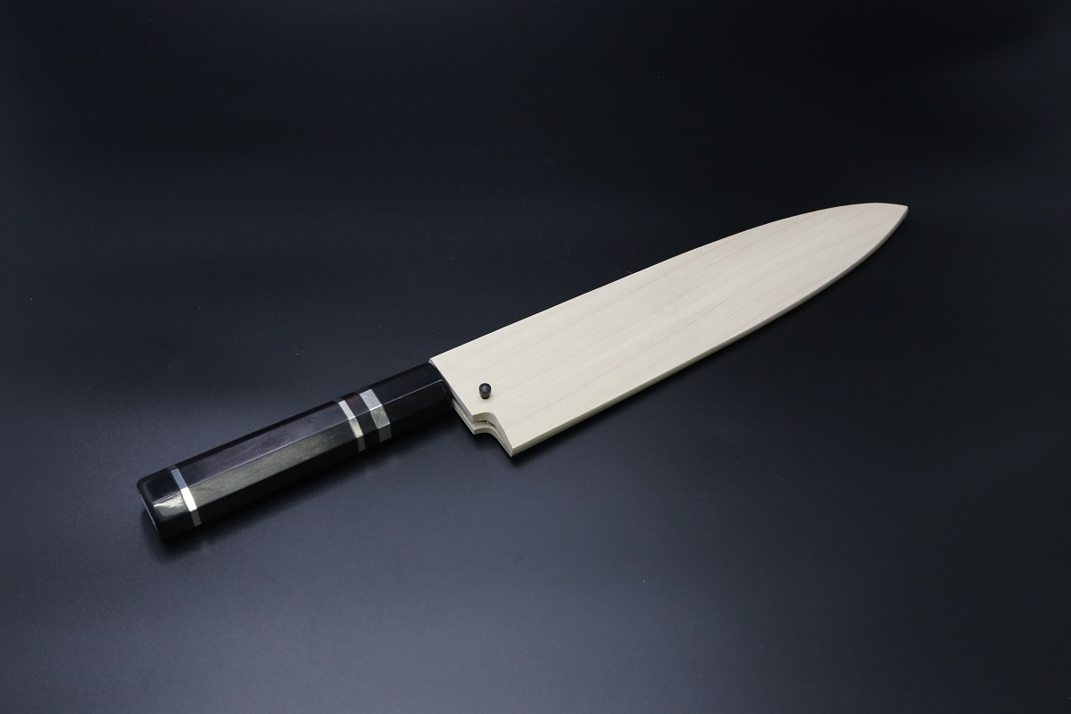 【新品】鏡面仕上 本焼V金10号和牛刀240mm 黒檀八角柄 牛刀 切り付け型 包丁 和包丁 V金10号 本焼 鏡面仕上げ 黒檀銀ニ