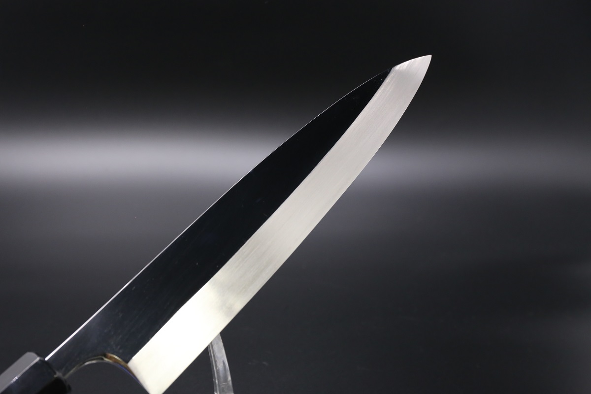 身卸出刃 V金10号 240mm 全鋼本焼 平鏡面 黒檀柄 鞘付き-歌舞伎