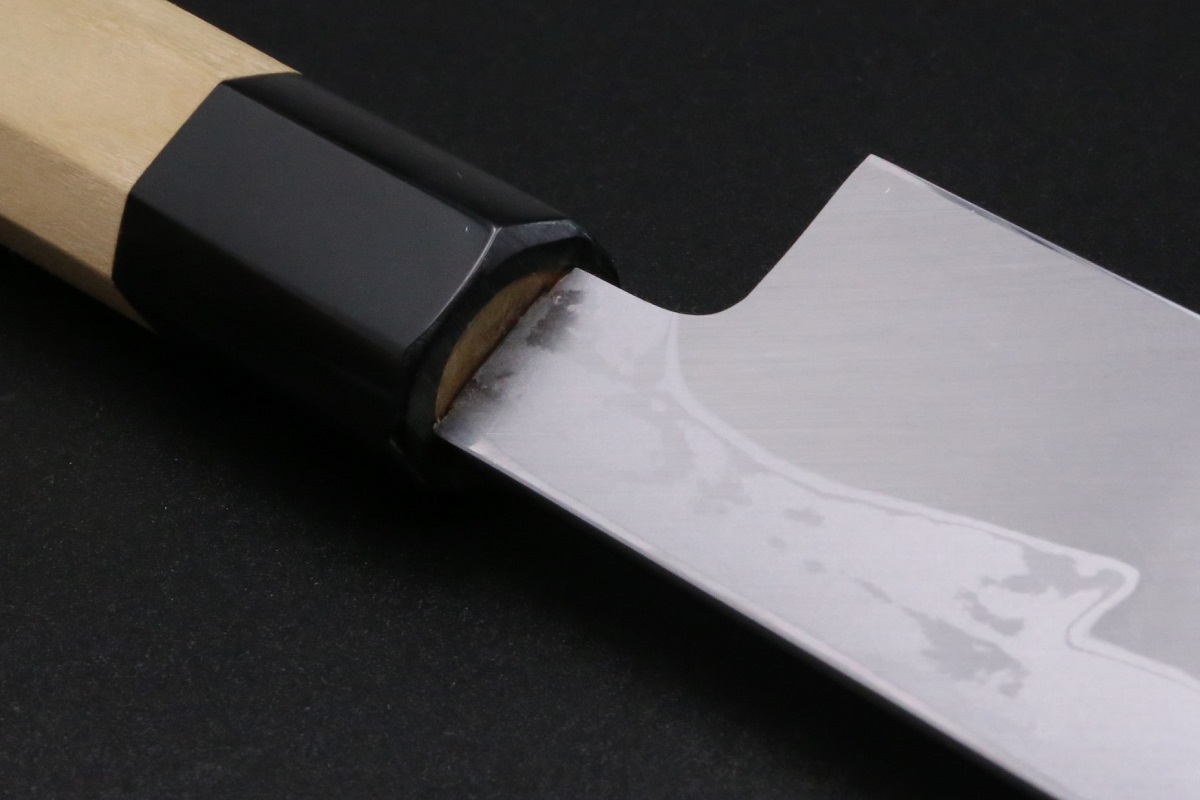 切付柳刃 青一鋼 300mm ダマスカス 墨流し-歌舞伎ナイフ