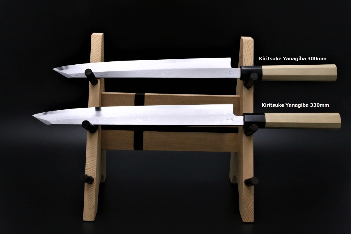 切付柳刃 青一鋼 300mm ダマスカス 墨流し-歌舞伎ナイフ