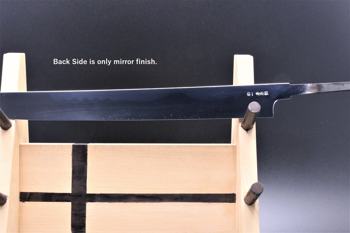 先丸蛸引 白一鋼 360mm 水本焼 富士掛かり満月 両鏡面 八角黒檀