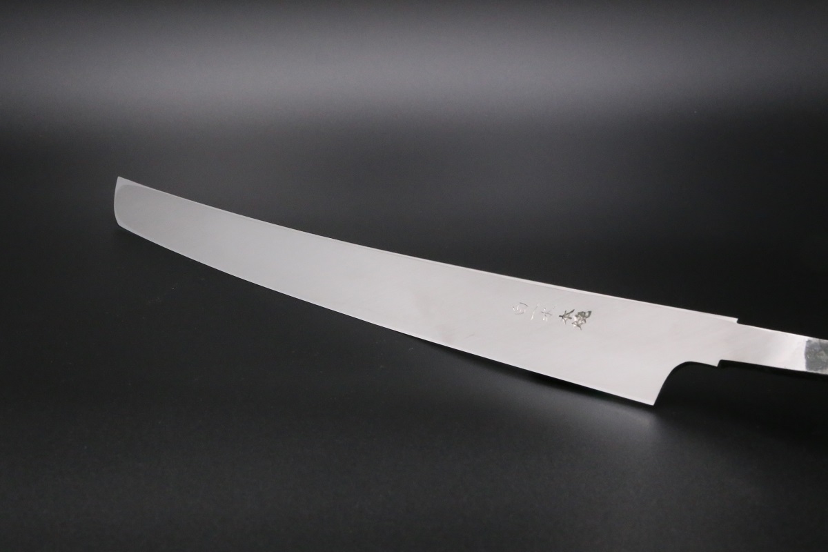 柄鞘桐箱付画像】先丸蛸引 白一鋼 360mm 水本焼 鏡面仕上げ 黒檀