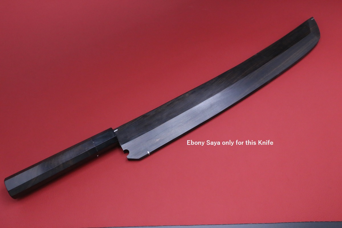 先丸蛸引 白一鋼 390mm 全鏡面仕上げ 八角黒檀柄 黒檀鞘付き 平泰明作