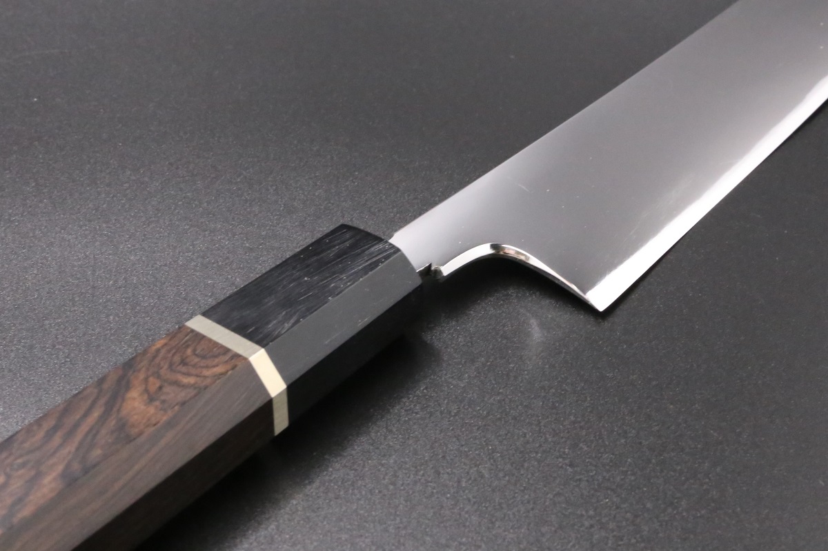 新作】筋引 V金10号 240mm 両刃 全鋼本焼 全鏡面 八角黒檀柄
