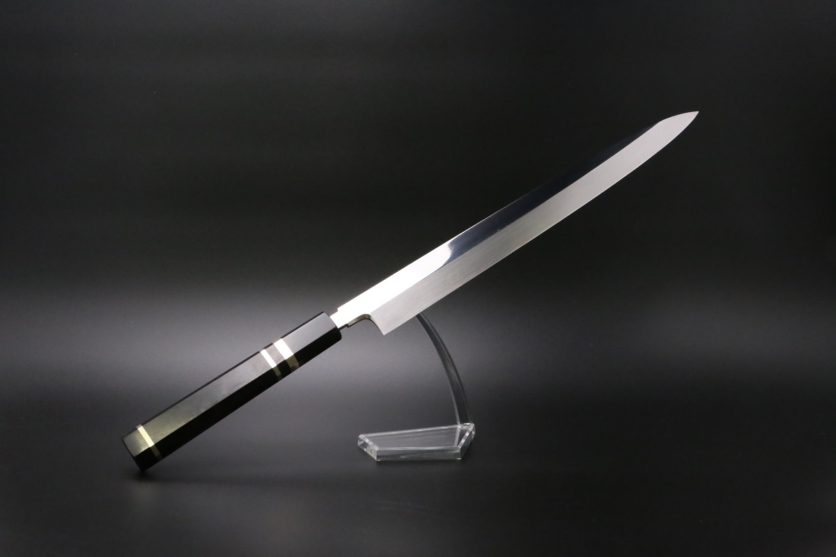 柳刃 V金10号 300mm 全鋼本焼 平鏡面仕上げ 黒檀柄 鞘付-歌舞伎 柳刃 V金10号 300mm 全鋼本焼 平鏡面仕上げ 黒檀柄 鞘付-歌舞伎