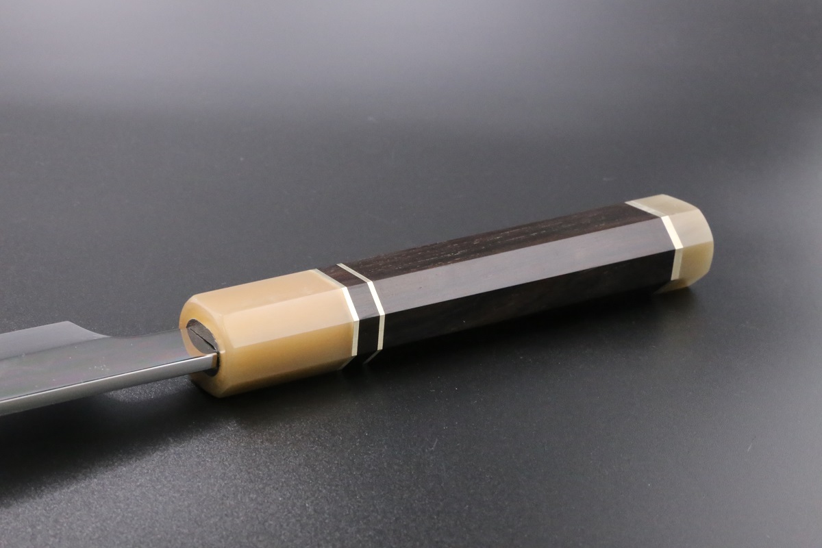 先丸蛸引 白一鋼 360mm 水本焼 富士掛かり満月 両鏡面 八角黒檀