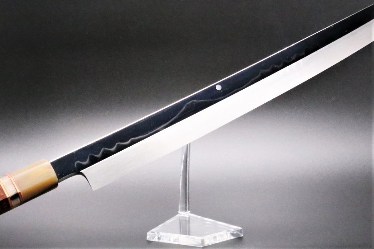 尺三水本焼MKT1スーパー炭素鋼（玉鋼、白一）先丸包丁折り返し鍛錬4回黒檀八角柄 尺三水本焼MKT1スーパー炭素鋼（玉鋼、白一）先丸包丁折り返し