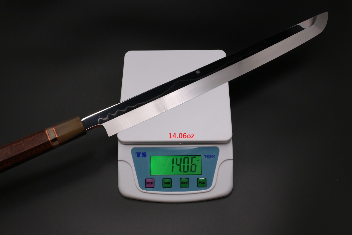 先丸蛸引 白一鋼 水本焼 390mm 富士掛かり満月 両鏡面 八角