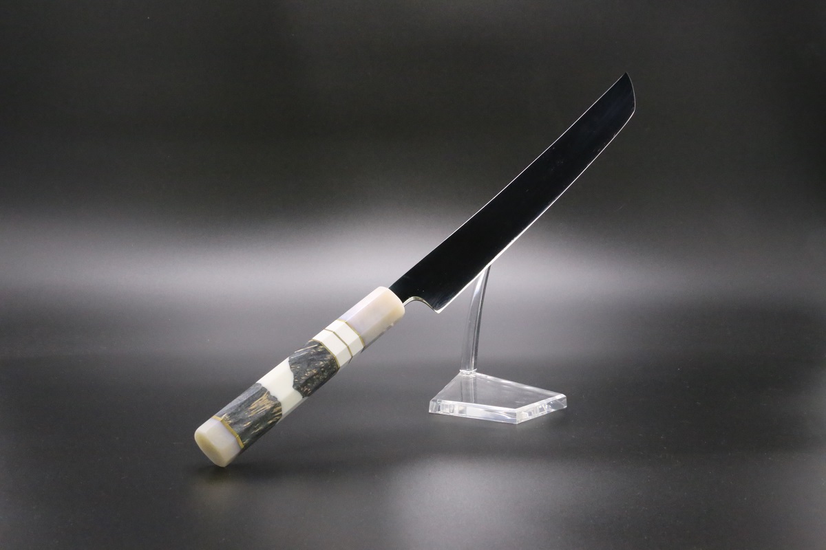 VG10 V金十号　先丸蛸引包丁　尺一　黒たん柄 先丸蛸引 V金10号 210mm 全鋼本焼 平鏡面 黒檀柄-歌舞伎ナイフ