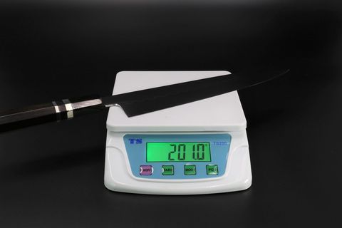 和牛刀 白三鋼 240mm 油本焼 鏡面 波浮かし刃文 八角黒檀柄 池田美和作