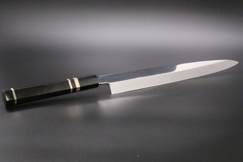 柳刃 V金10号 300mm 全鋼本焼 平鏡面仕上げ 黒檀柄 鞘付-歌舞伎 柳刃 V金10号 300mm 全鋼本焼 平鏡面仕上げ 黒檀柄 鞘付-歌舞伎