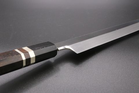 柳刃 V金10号 300mm 全鋼本焼 平鏡面仕上げ 黒檀柄 鞘付-歌舞伎 柳刃 V金10号 300mm 全鋼本焼 平鏡面仕上げ 黒檀柄 鞘付-歌舞伎