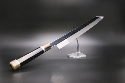 切付柳刃 白一鋼 水本焼 390mm 富士掛かり満月